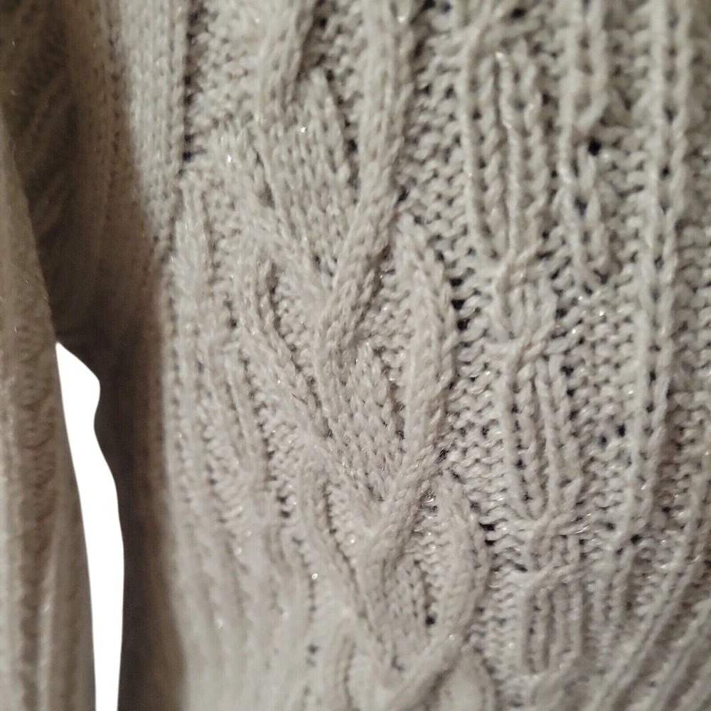St Johns Bay Womens‎ Beige Metallic Cable Knit V-Neck Sweater Large L Shimmer